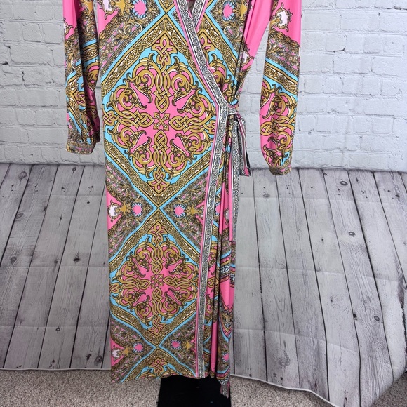 Hale Bob Maxi Length Wrap Dress Bright Colors Size XL - Picture 2 of 8